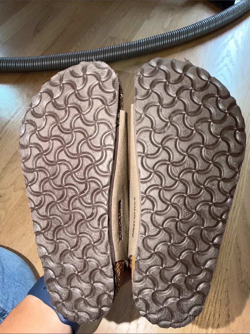 Birkenstock Kids Taupe Two-Strap Sandals with Bronze Buckles